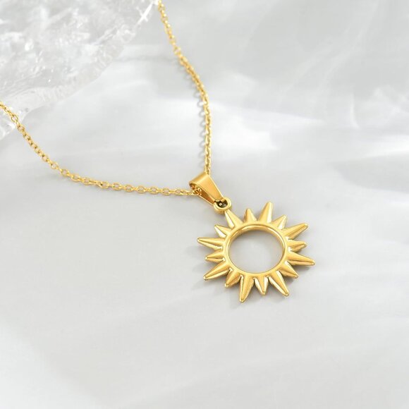 ⚡Gold Necklace for Women 18K Plated Crescent Moon Sun Horse Shoe Horn Pendant - Picture 5 of 7